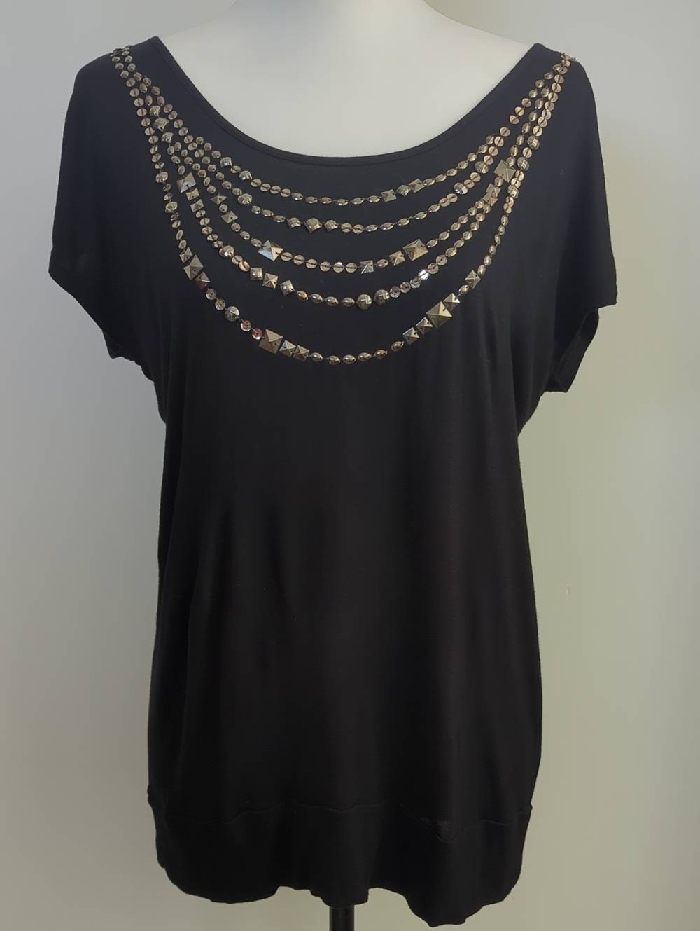 Apt 9 Black Sleeveless Studded Faux Statement Necklace Top LARGE - Picture 6 of 14